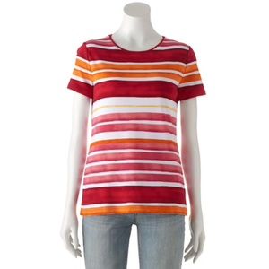 XL Orange Paint Striped Croft & Barrow Crewneck Short Sleeve Tee